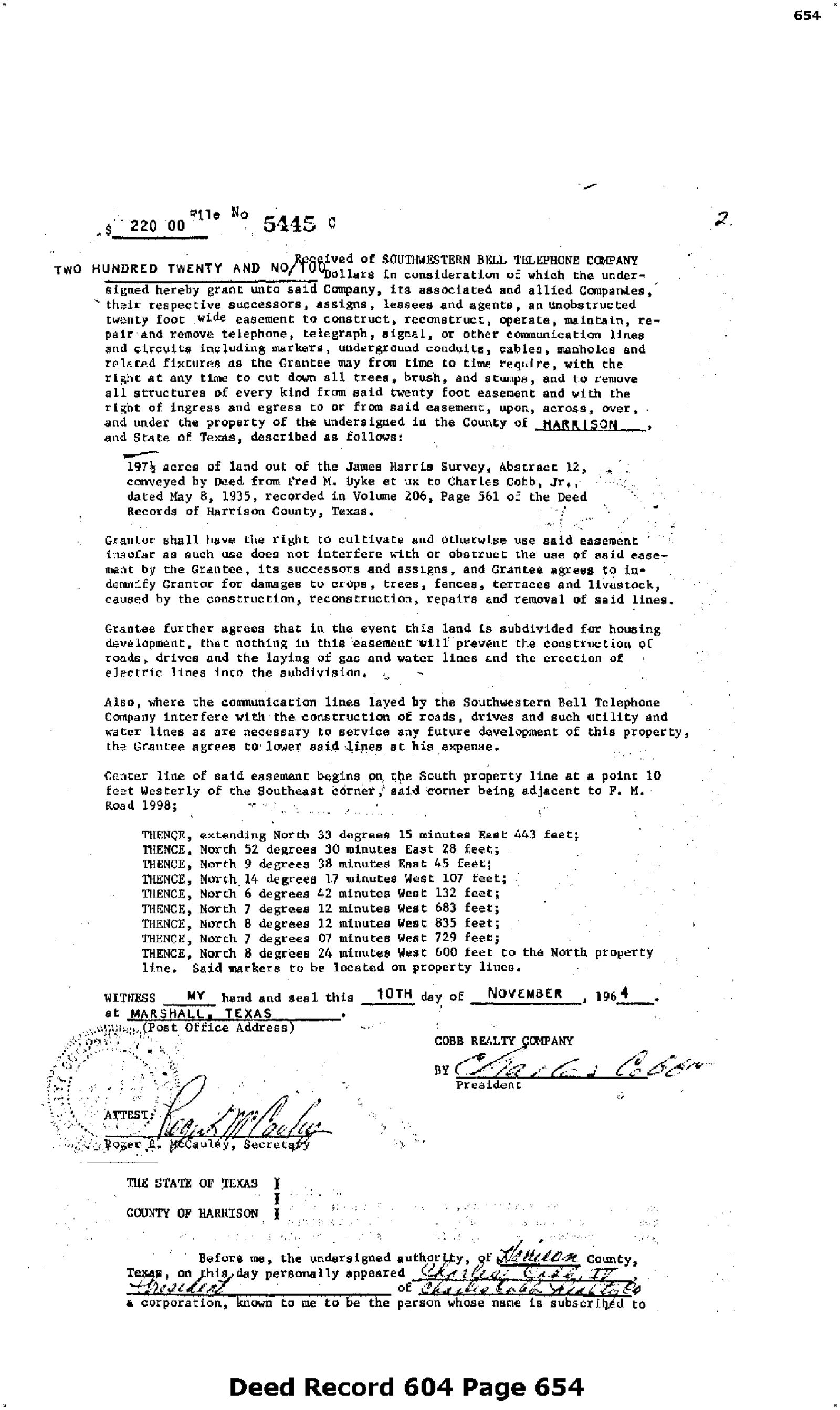 Cobb Realty Company - Recorded Easement (Vol. 604, Page 654)