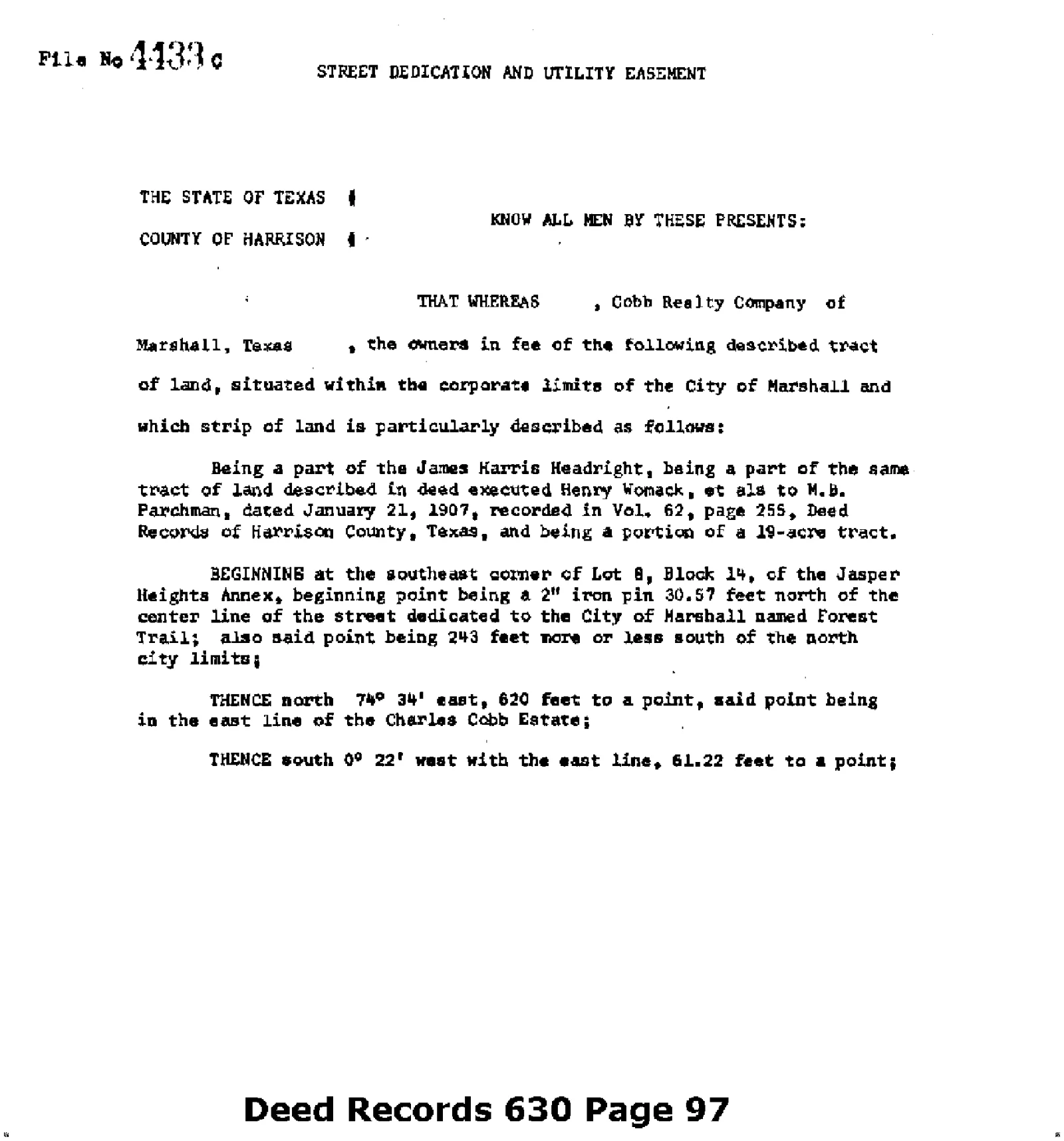 Cobb Realty Company - Recorded Dedication (Vol. 630, Page 97)